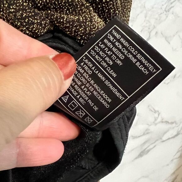 Steve Madden womens gold glitter faux wrap bodysuit Size M long sleeve - Picture 8 of 10